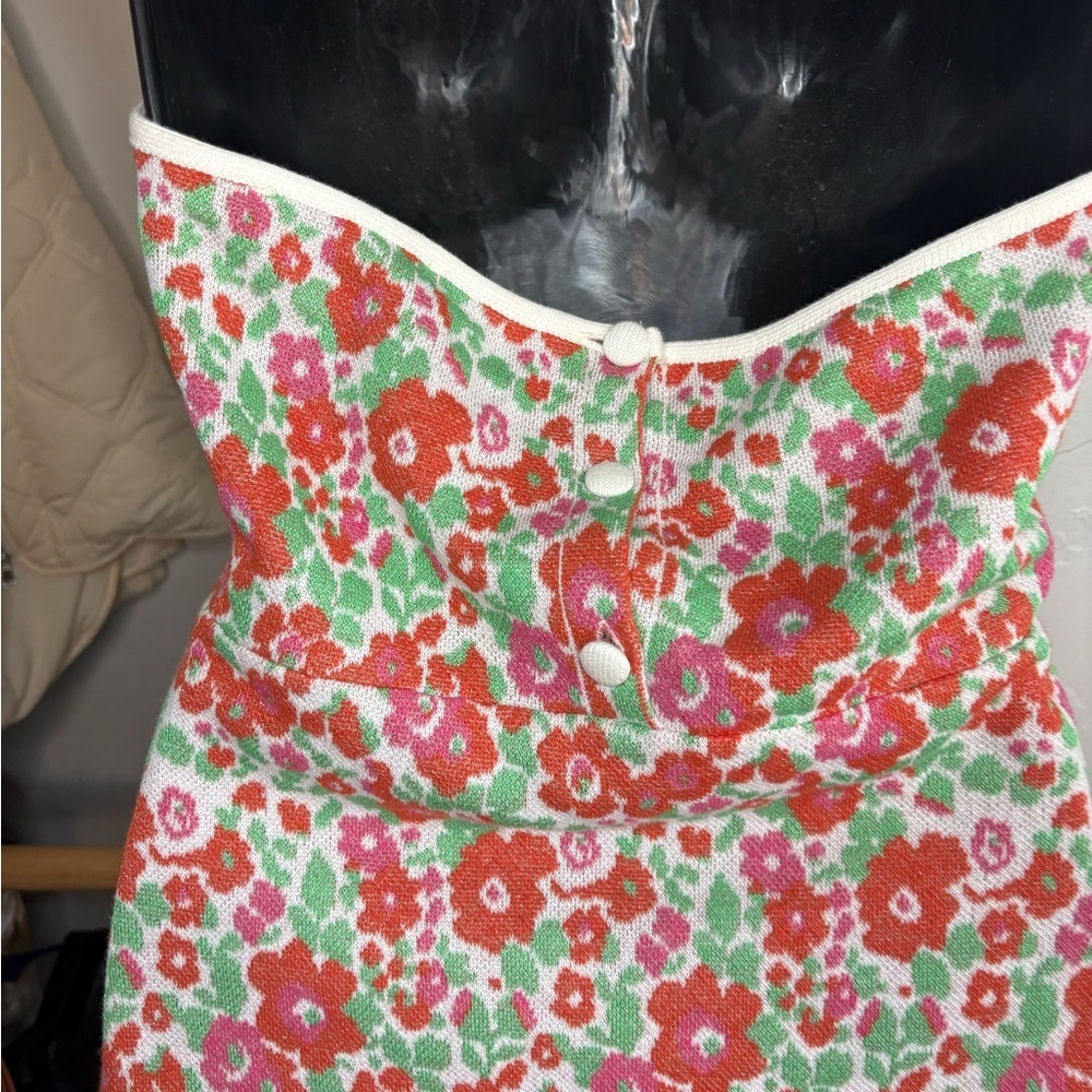 ZARA Retro Floral Knit Halter Mini Dress Large red green preloved like new - Picture 8 of 11